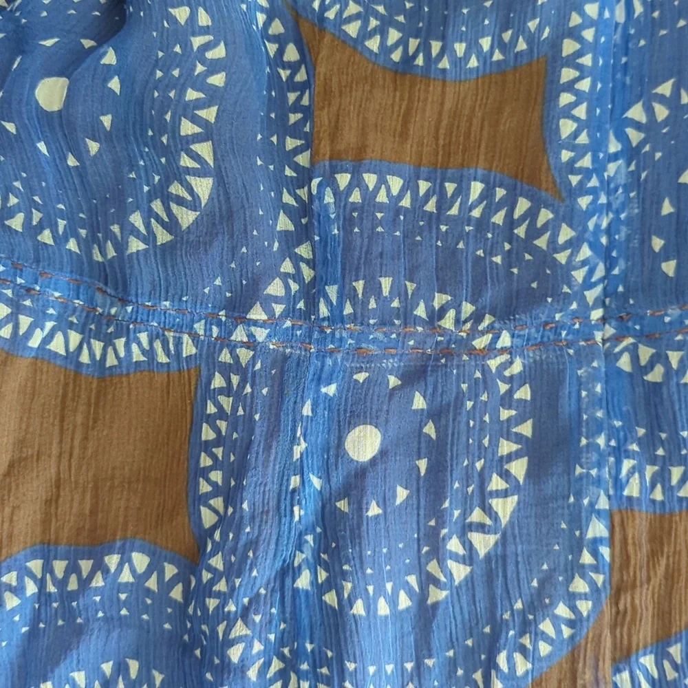 Tory Burch 100% Silk Sleeveless Blue & Brown Dress